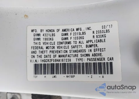 2017 Honda Accord Sport from USA, damaged, VIN 1HGCR2F59HA167238